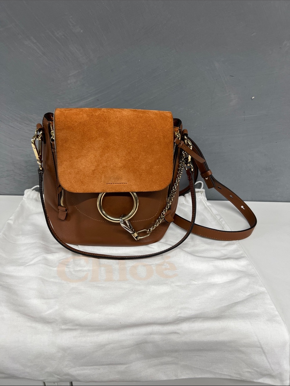 Chloe Two-Tone Brown Leather and Suede Converitble Backpack/Shoulder Bag